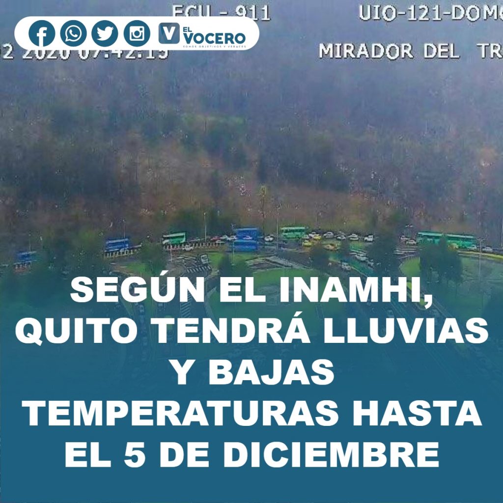 SEGÚN EL INAMHI, QUITO TENDRÁ LLUVIAS Y BAJAS TEMPERATURAS HASTA EL 5 DE DICIEMBRE