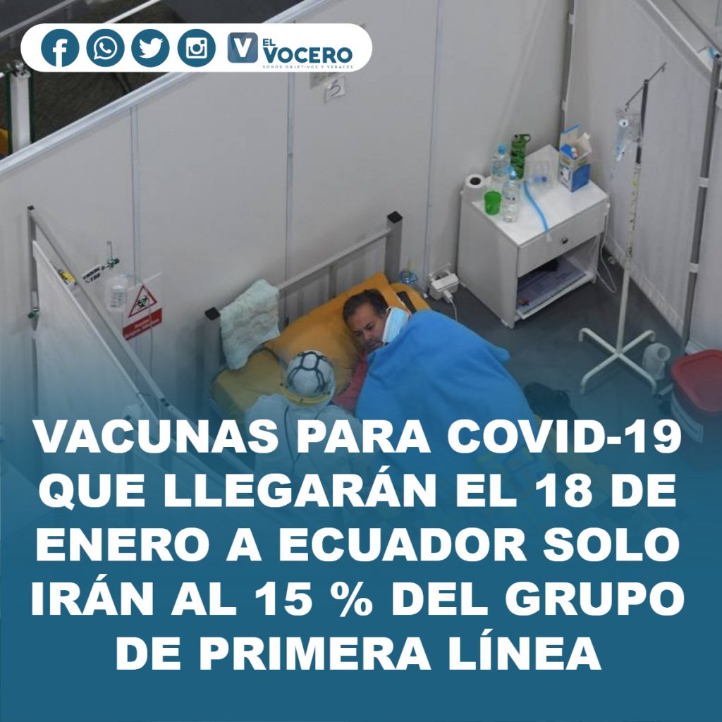VACUNAS PARA COVID-19 QUE LLEGARÁN EL 18 DE ENERO A ECUADOR SOLO IRÁN AL 15 % DEL GRUPO DE PRIMERA LÍNEA