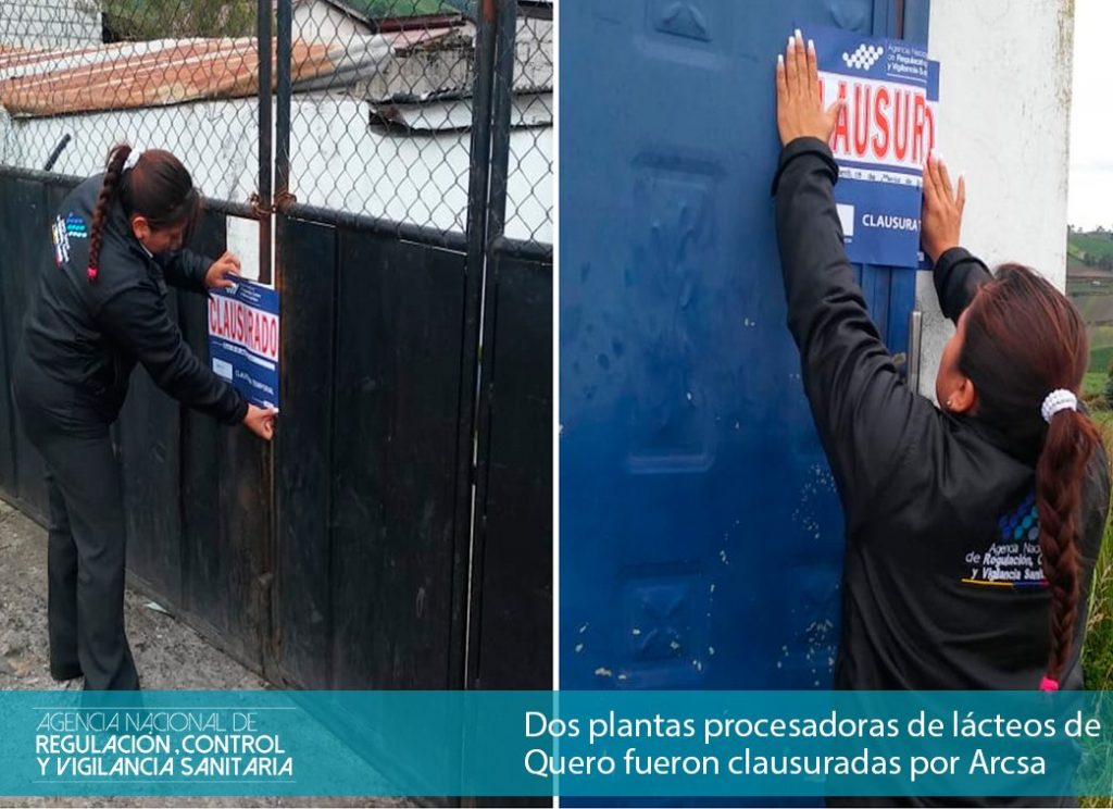 Arcsa clausuró dos plantas procesadoras de lácteos de Tungurahua por incumplir normativa sanitaria