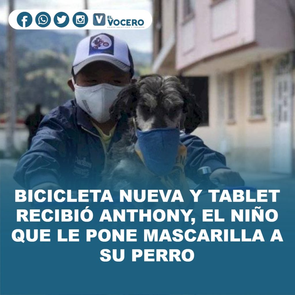 BICICLETA NUEVA Y TABLET RECIBIÓ ANTHONY, EL NIÑO QUE LE PONE MASCARILLA A SU PERRO