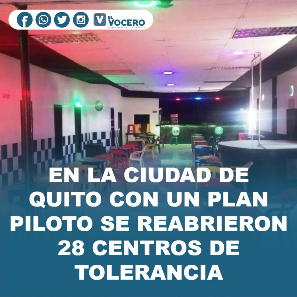 EN LA CIUDAD DE QUITO CON UN PLAN PILOTO SE REABRIERON 28 CENTROS DE TOLERANCIA