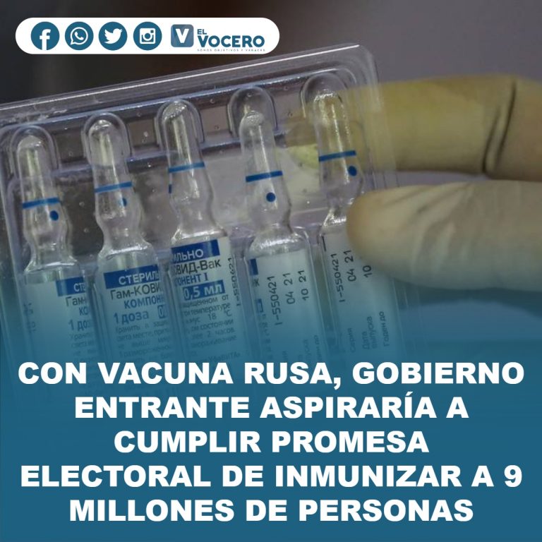 CON VACUNA RUSA, GOBIERNO ENTRANTE ASPIRARÍA A CUMPLIR PROMESA ELECTORAL DE INMUNIZAR A 9 MILLONES DE PERSONAS