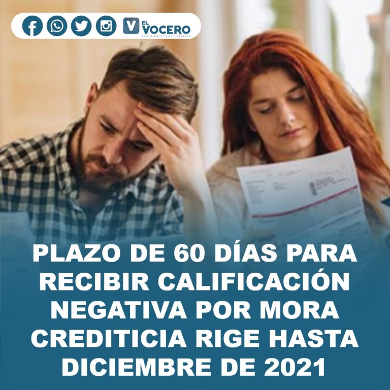 PLAZO DE 60 DÍAS PARA RECIBIR CALIFICACIÓN NEGATIVA POR MORA CREDITICIA RIGE HASTA DICIEMBRE DE 2021