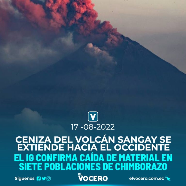 CENIZA DEL VOLCÁN SANGAY SE EXTIENDE HACIA EL OCCIDENTE